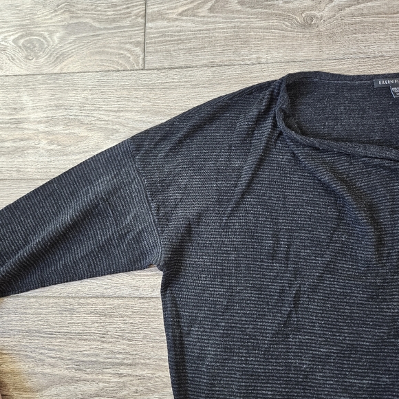 Eileen Fisher Gray Striped Lightweight Sweater Merino Wool - Picture 7 of 9